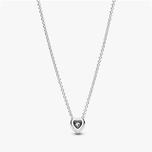 Pandora Silver Heart Pendant Necklace with Sparkling CZ - Picture 7 of 11